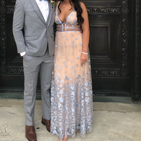 Blue flower prom dress - Picture 2 of 4